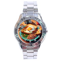 Ai Generated Breakfast Egg Beans Toast Plate Stainless Steel Analogue Watch by danenraven