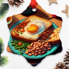 Ai Generated Breakfast Egg Beans Toast Plate Ornament (snowflake) by danenraven