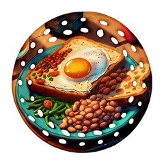 Ai Generated Breakfast Egg Beans Toast Plate Round Filigree Ornament (two Sides) by danenraven