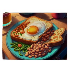 Ai Generated Breakfast Egg Beans Toast Plate Cosmetic Bag (xxl) by danenraven