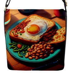 Ai Generated Breakfast Egg Beans Toast Plate Flap Closure Messenger Bag (s) by danenraven