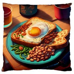 Ai Generated Breakfast Egg Beans Toast Plate Large Premium Plush Fleece Cushion Case (two Sides) by danenraven