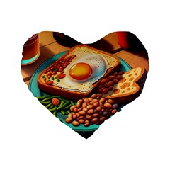 Ai Generated Breakfast Egg Beans Toast Plate Standard 16  Premium Flano Heart Shape Cushions by danenraven