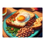 Ai Generated Breakfast Egg Beans Toast Plate Premium Plush Fleece Blanket (Mini) 35 x27  Blanket Back