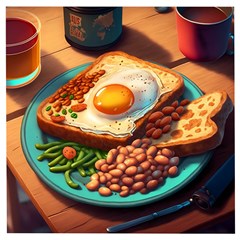 Ai Generated Breakfast Egg Beans Toast Plate Wooden Puzzle Square by danenraven