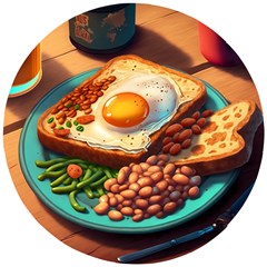 Ai Generated Breakfast Egg Beans Toast Plate Wooden Puzzle Round by danenraven