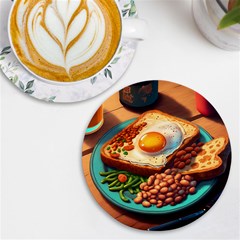 Ai Generated Breakfast Egg Beans Toast Plate Uv Print Round Tile Coaster by danenraven