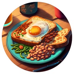 Ai Generated Breakfast Egg Beans Toast Plate Round Trivet by danenraven