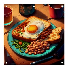 Ai Generated Breakfast Egg Beans Toast Plate Banner And Sign 4  X 4  by danenraven