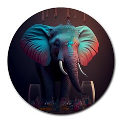 Ai Generated Elephant Tusks Trunk Wildlife Africa Round Mousepad by danenraven