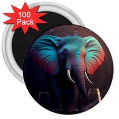 Ai Generated Elephant Tusks Trunk Wildlife Africa 3  Magnets (100 Pack) by danenraven