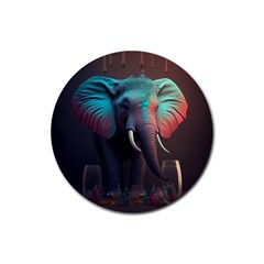 Ai Generated Elephant Tusks Trunk Wildlife Africa Rubber Coaster (round) by danenraven