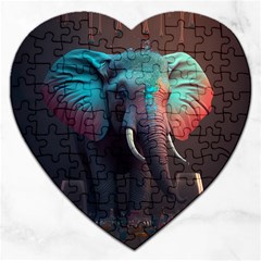 Ai Generated Elephant Tusks Trunk Wildlife Africa Jigsaw Puzzle (heart) by danenraven