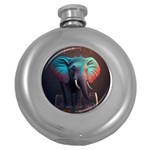 Ai Generated Elephant Tusks Trunk Wildlife Africa Round Hip Flask (5 oz) Front