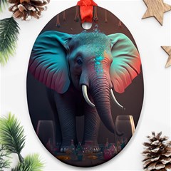 Ai Generated Elephant Tusks Trunk Wildlife Africa Oval Ornament (two Sides) by danenraven