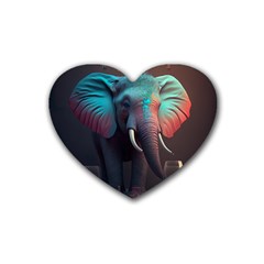 Ai Generated Elephant Tusks Trunk Wildlife Africa Rubber Heart Coaster (4 Pack) by danenraven