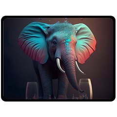 Ai Generated Elephant Tusks Trunk Wildlife Africa One Side Fleece Blanket (large) by danenraven