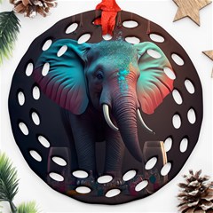 Ai Generated Elephant Tusks Trunk Wildlife Africa Round Filigree Ornament (two Sides) by danenraven