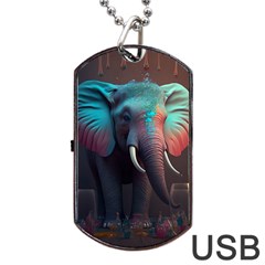 Ai Generated Elephant Tusks Trunk Wildlife Africa Dog Tag Usb Flash (two Sides) by danenraven