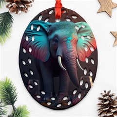 Ai Generated Elephant Tusks Trunk Wildlife Africa Oval Filigree Ornament (two Sides) by danenraven