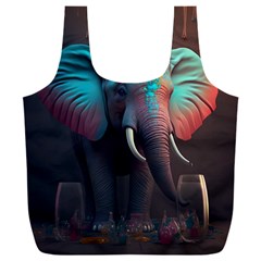 Ai Generated Elephant Tusks Trunk Wildlife Africa Full Print Recycle Bag (xxl) by danenraven