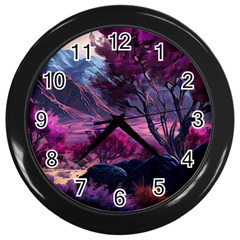 Landscape Landscape Painting Purple Purple Trees Wall Clock (black) by danenraven