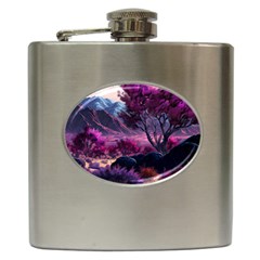 Landscape Landscape Painting Purple Purple Trees Hip Flask (6 Oz) by danenraven