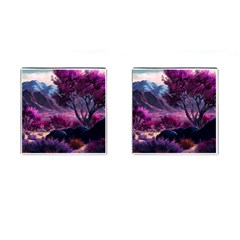 Landscape Landscape Painting Purple Purple Trees Cufflinks (square) by danenraven