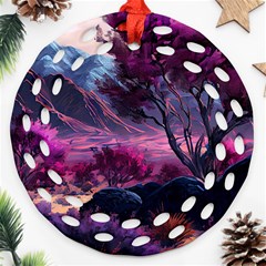 Landscape Landscape Painting Purple Purple Trees Ornament (round Filigree)