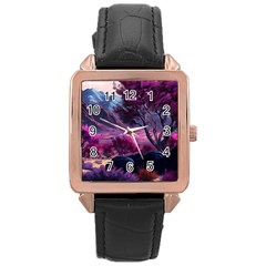 Landscape Landscape Painting Purple Purple Trees Rose Gold Leather Watch  by danenraven