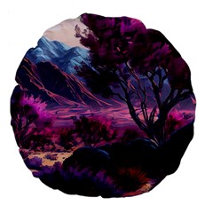 Landscape Landscape Painting Purple Purple Trees Large 18  Premium Flano Round Cushions by danenraven