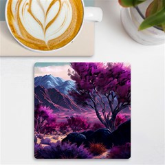 Landscape Landscape Painting Purple Purple Trees Uv Print Square Tile Coaster  by danenraven