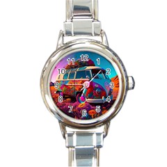 Ai Generated Beetle Volkswagen Bug Car Bus Round Italian Charm Watch by danenraven