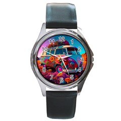 Ai Generated Beetle Volkswagen Bug Car Bus Round Metal Watch by danenraven