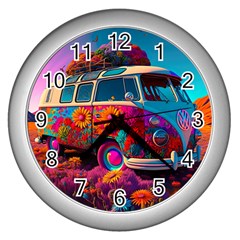 Ai Generated Beetle Volkswagen Bug Car Bus Wall Clock (silver) by danenraven