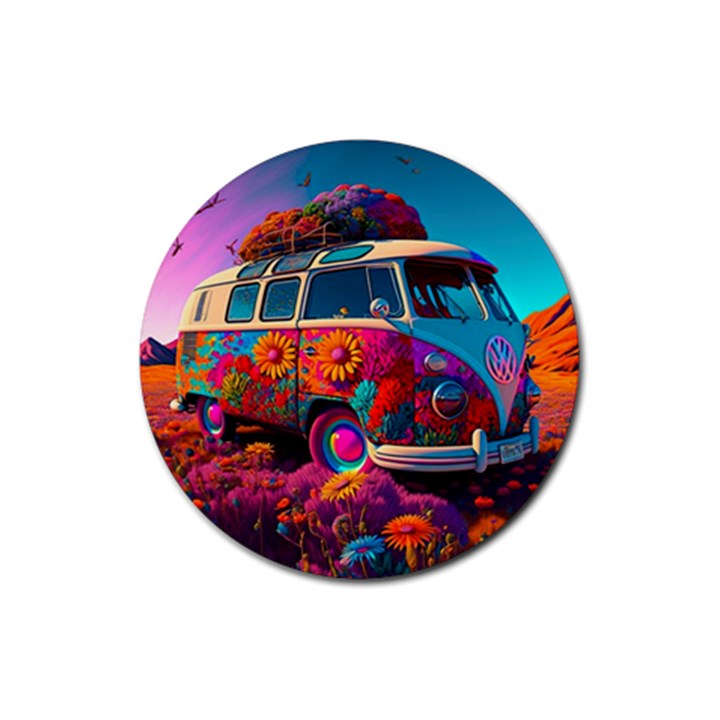 Ai Generated Beetle Volkswagen Bug Car Bus Rubber Coaster (Round)