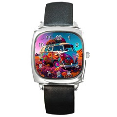 Ai Generated Beetle Volkswagen Bug Car Bus Square Metal Watch by danenraven