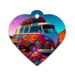 Ai Generated Beetle Volkswagen Bug Car Bus Dog Tag Heart (one Side) by danenraven