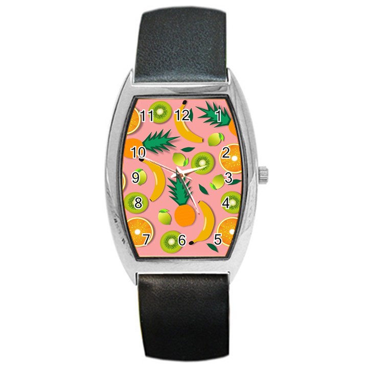 Fruits Tropical Pattern Design Art Barrel Style Metal Watch