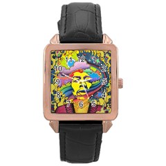 Psychedelic Rock Jimi Hendrix Rose Gold Leather Watch  by Jancukart