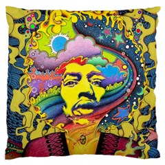 Psychedelic Rock Jimi Hendrix Large Premium Plush Fleece Cushion Case (two Sides) by Jancukart