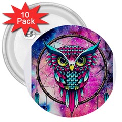 Owl Dreamcatcher 3  Buttons (10 Pack) 