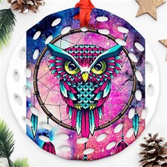 Owl Dreamcatcher Round Filigree Ornament (two Sides)