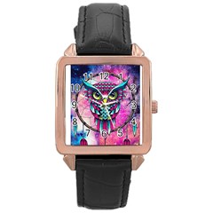 Owl Dreamcatcher Rose Gold Leather Watch 