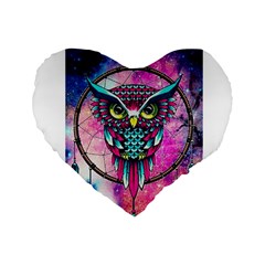 Owl Dreamcatcher Standard 16  Premium Flano Heart Shape Cushions