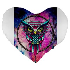 Owl Dreamcatcher Large 19  Premium Flano Heart Shape Cushions