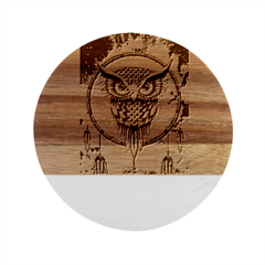 Owl Dreamcatcher Marble Wood Coaster (round)