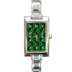 Branches Nature Green Leaves Sheet Rectangle Italian Charm Watch by Ravend