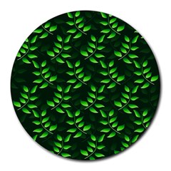 Branches Nature Green Leaves Sheet Round Mousepad by Ravend