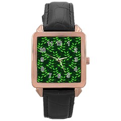 Branches Nature Green Leaves Sheet Rose Gold Leather Watch  by Ravend